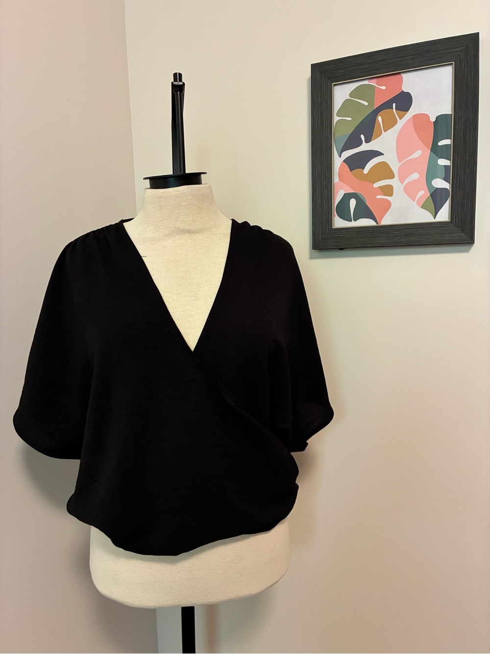 Zara Black Wrap-Front Short Sleeve Blouse